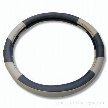 Leather Steering Wheel Cover in Black and Beige Color Combinations
